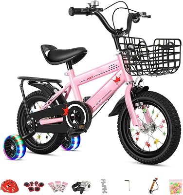 Glenmi Childrens Bicycle Kids Bike Beginner Bike with Training Wheel Scarbon Steel Kids Bike Height Adjustable Kids Bike with Fenders for KidsPink,130cm