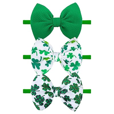 St. Patricks Day Baby Girl Clover Headbands, Elastic Nylon Hair Accessories for Newborn Infant Toddler