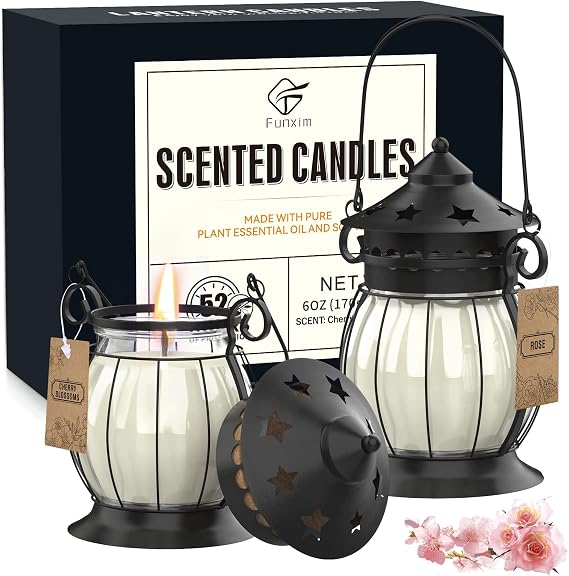 Scented Candles Gift Set, 2 Pack 6 Oz Natural Soy Candles of Rosa