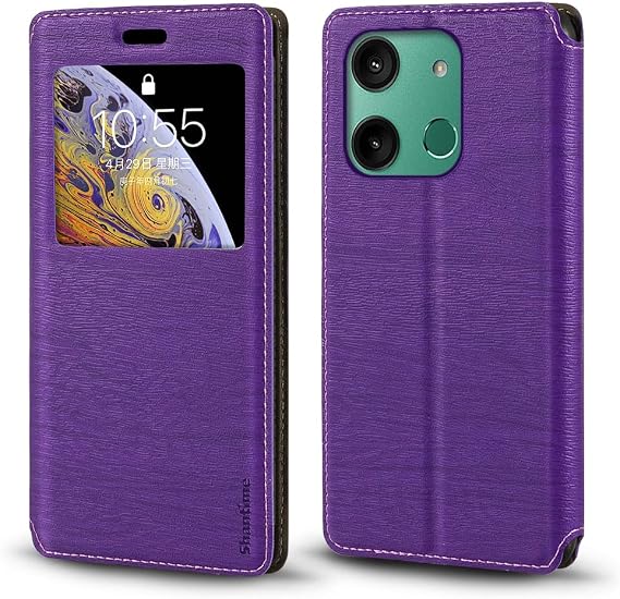 Shantime Window Leather Case for HMD Aura - Purple