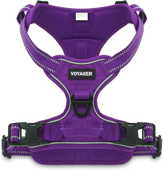 Voyager Dog Harness Dual Leash Attachment No-Pull Control Adjustable Soft but Strong Pet Harness for Medium and Large Dogs with 3M Reflective Technology - Purple Lattice Nylon, M (Chest: 20-25")