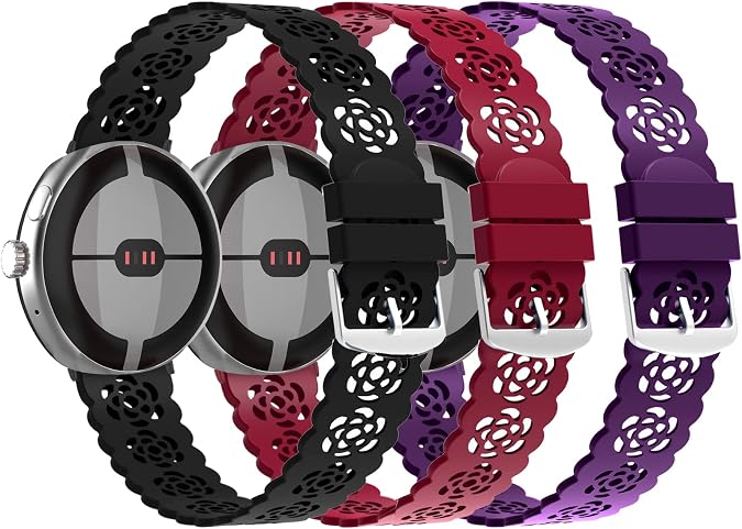 VOMA Lace Silicone Band Compatible with Google Pixel Watch 4 41mm 2025/3 41mm 2024/2 2023/1 2022, Brethable Hollowed-out Sport Band Soft Replacement Strap Wristband for Women Men