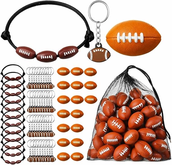 Nosiny 108 Pcs Sports Party Favors Football Keychain Ball Bracelet Set