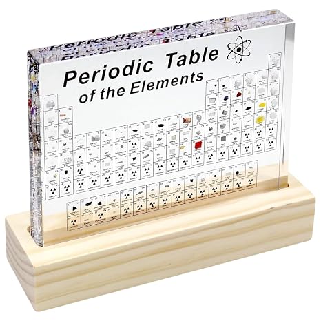 CNQLIS Periodic Table w/83 Real Elements, Acrylic Display w/Wood Base