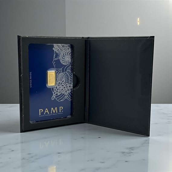 Magnetic Lid Display Gift Box with Authentic PAMP Suisse Gold | Lady Fortuna Card | Keepsake, Memento or Souvenir