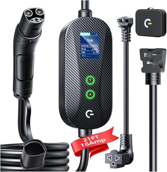 Level 1&2 Tesla Mobile Charger, 16A Adjustable Current & Timer, 21FT Cable