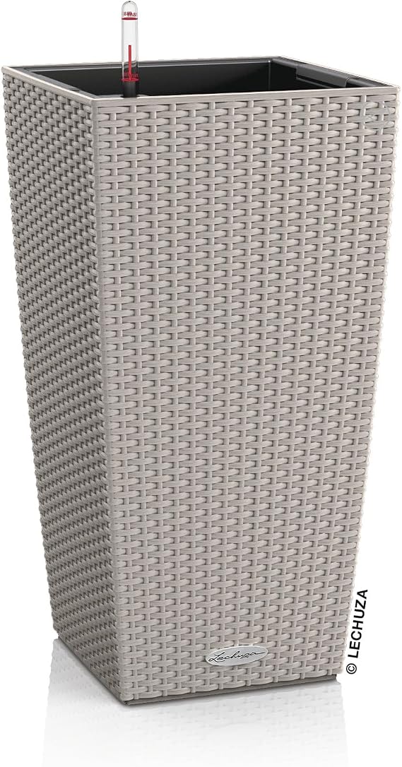 Lechuza CUBICO Cottage 40 Sand Brown, Self-Watering Tall Planter, H29.5 L15.7 W15.7 in