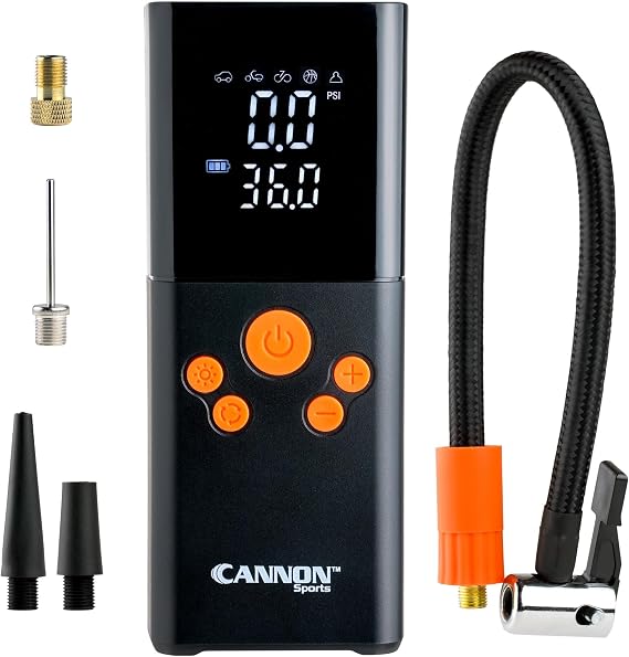 Cannon Sports Multi-Purpose Electric Ball Pump 150 PSI Portable Air Compressor Rechargeable Fast Air Pump with LED Light for Basketball, Football, Soccer, Volleyball, All Sports Balls & Tires