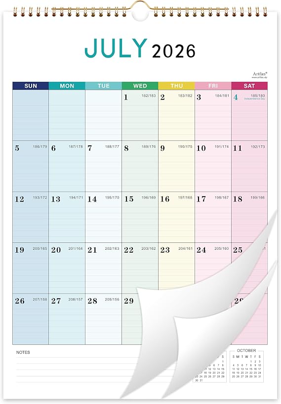 Calendar 2026-2027 - Wall Calendar 2026-2027, Jul.2026 - Dec.2027 | 12" x 17", 18 Months Wall Calendar with Twin-Wire Binding, Hanging Hook - Colorful Lump