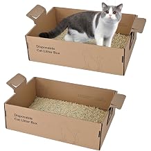 2 Pack Disposable Litter Boxes for Cats, 17.4" x 12.3" x5.4" Large Cardboard Cat Litter Box, Extra Thick Portable Travel Litter Box for Cats, Foldable, Waterproof, Leak Resistant (Large, Count, 2)