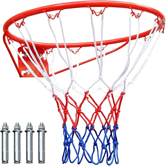 Basketball Rim 18"(45cm) Indoor/Outdoor Metal Basketball Rim Wall Mounted with Fixing Bolts for Home Garden Training