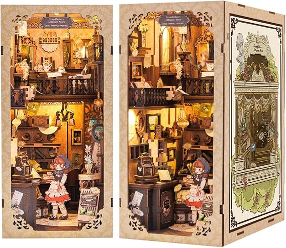 CUTEBEE Book Nook Kit - DIY Miniature House Dollhouse Kit for Adults and Teens, Booknook Tiny House Bookshelf Decor 3D Wooden Puzzle, Gifts for Family Friends (Grandpa's Antique Shop)