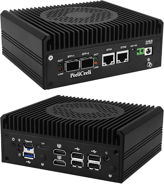 N150 2025 Mini PC 2x 10GbE SFP+, 2x 2.5GbE i226-V LAN Mini Office Computer Barebone, OPNsense Firewall Hardware with USB C, Dual HD, TF Slot, SPK/MIC, NO RAM/SSD/System
