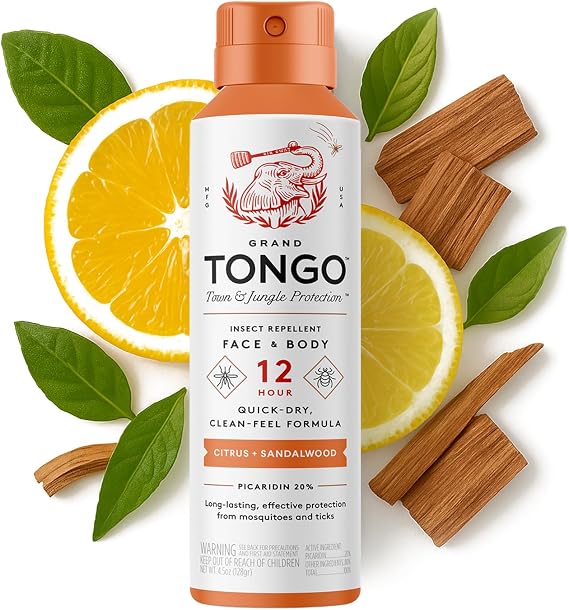 Grand Tongo DEET-Free Insect Repellent with Picaridin, The 12 Hour Protection, DEET Alternative - Citrus + Sandalwood