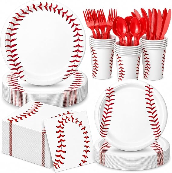 140 PCS Baseball Birthday Decorations, Baseball Party Supplies Includes Plates, Napkins, Cups, Cutlery for Sports Baseball Party Decorations