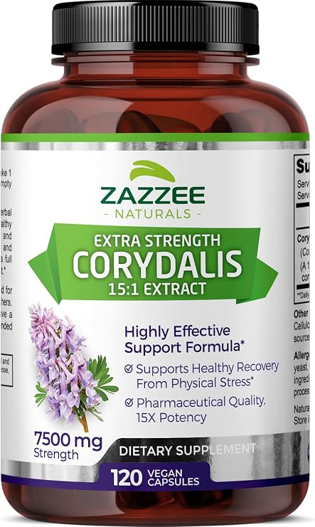 Zazzee Extra Strength Corydalis 15:1 Extract, 120 Vegan Capsules, Concentrated and Standardized 15X Extract, 100% Vegetarian, Premium Grade, Conolidine, All-Natural and Non-GMO