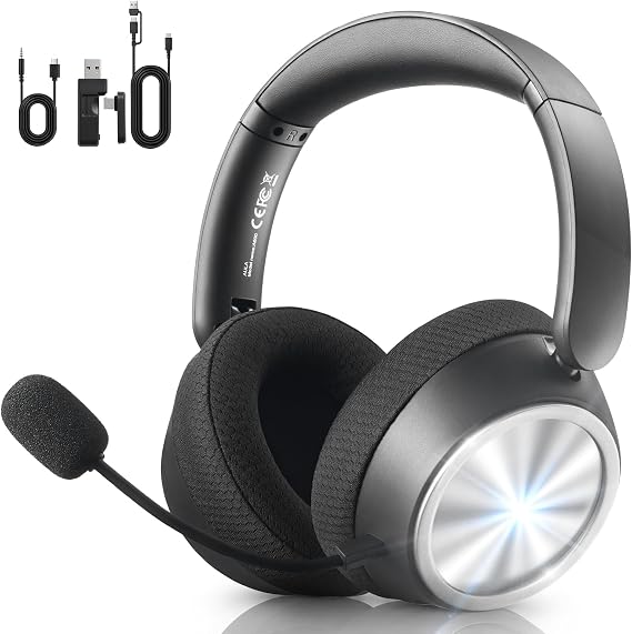 Wireless Gaming Headset with Mic Over Ear Headphones Noise Cancelling