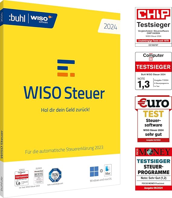 WISO Tax 2024 (for tax year 2023) for Windows Mac smartphones and tablets standard packaging