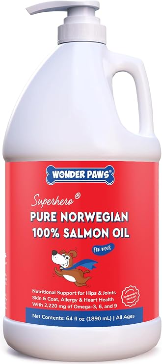 Premium Salmon Oil for Dogs Pure Norwegian Salmon Oil High in Omega 3 EPA & DHA -Powerful Fish Oil for Dogs Skin & Coat, Hip & Joints, Allergies & Itchy Skin Omega 3 Fish Oil for Dogs (64 oz)