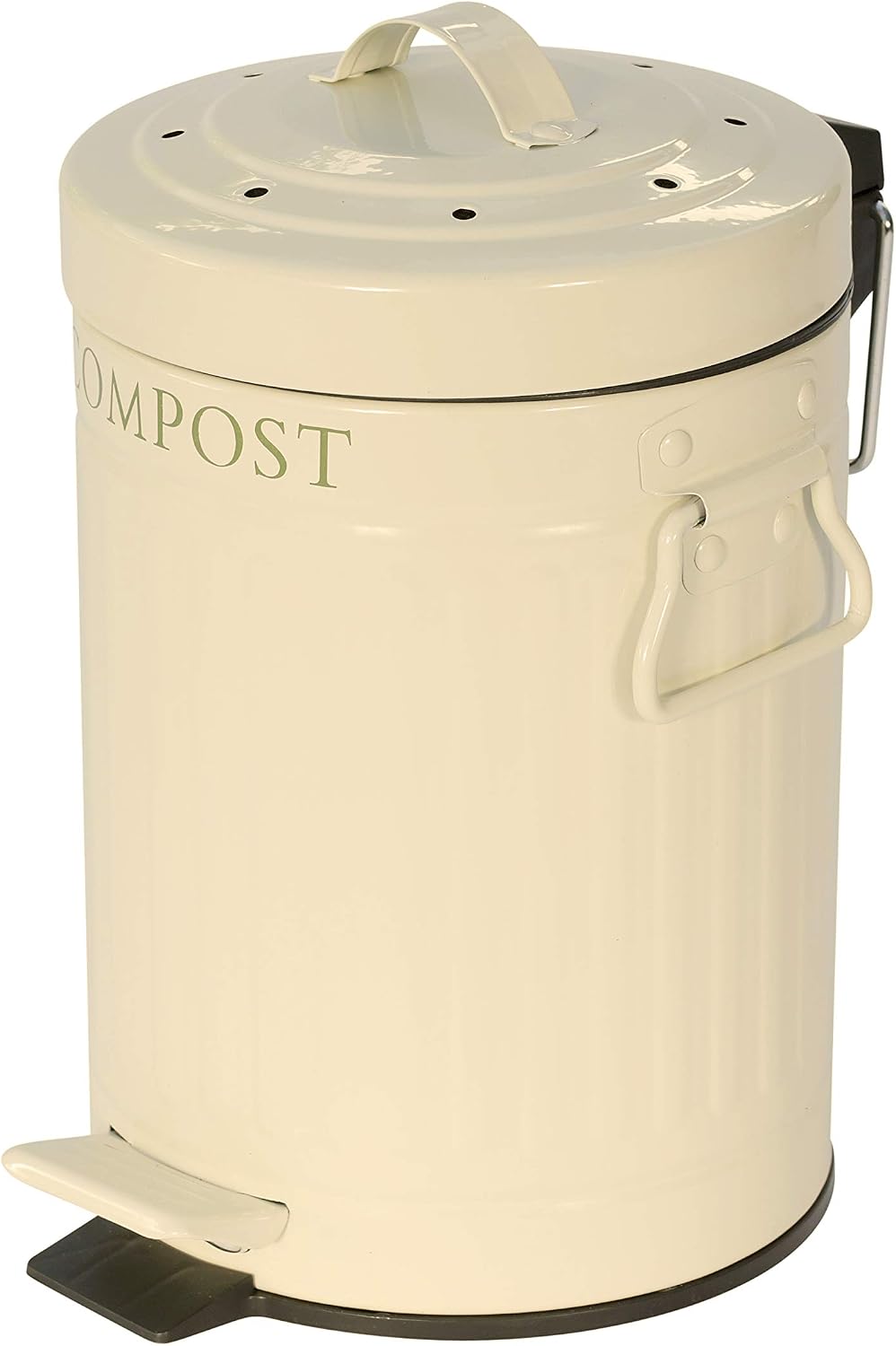 KitchenCraft KCCOMPBIN Kitchen Compost Bin with Pedal, Metal, 3 Litre, Cream