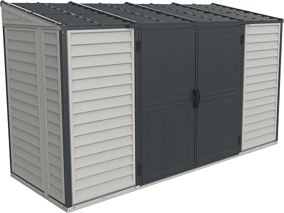 Duramax SideMate Plus 10x4 Vinyl Shed with Foundation Kit Maintenance-Free Outdoor Storage Shed with Double Doors, Reinforced Metal Frame & Vents Ideal for Side of House