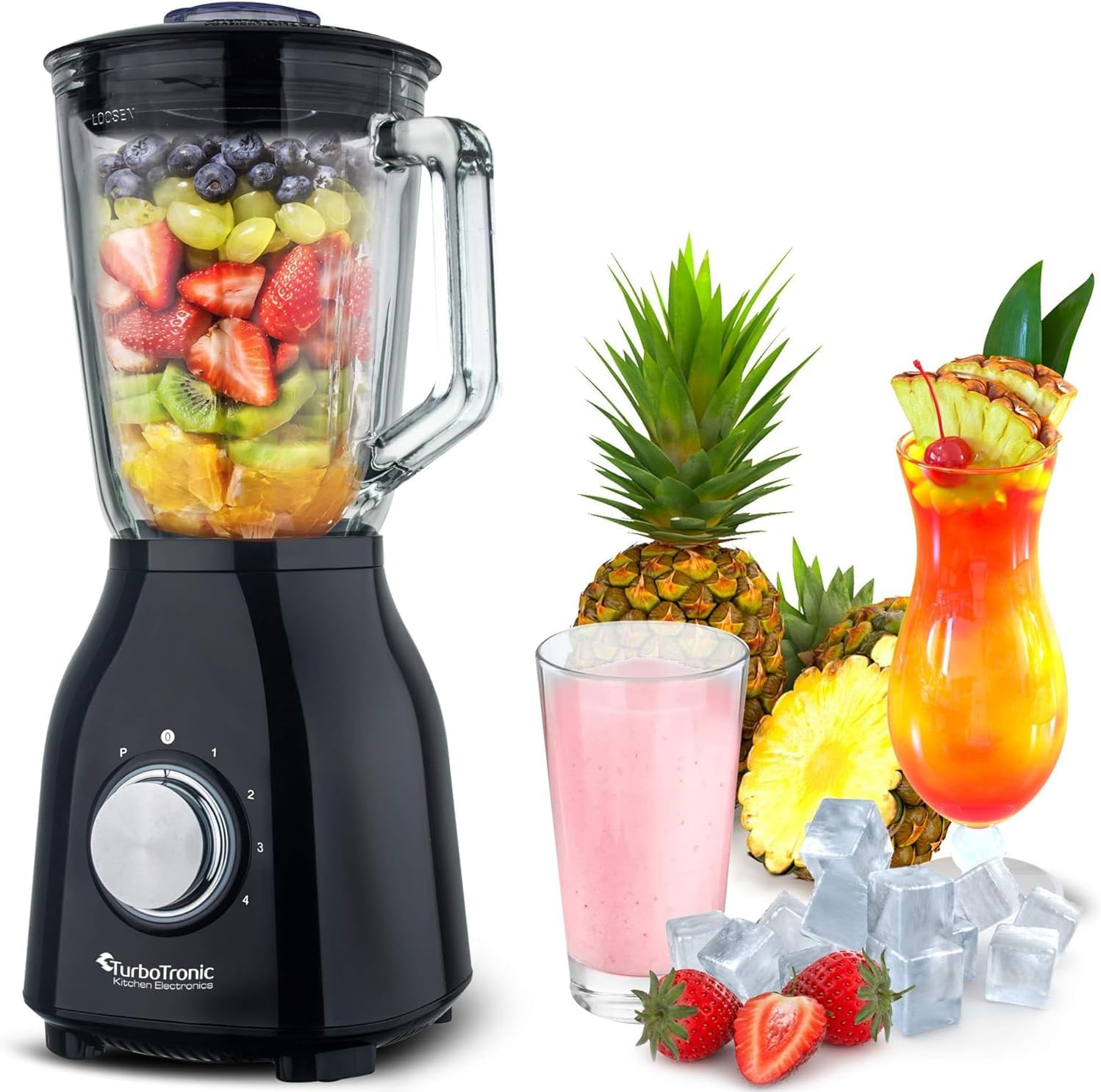 1400 Watt Blender with Glass Container 1.5 Litres BPA-Free 6 Stainless Steel Blades Smoothie Maker Blender Ice Crusher Black