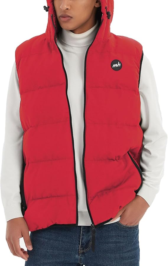 Mywu Mens Puffer Vest with Hood Winter Outdoor Quilted Sleeveless Jacket