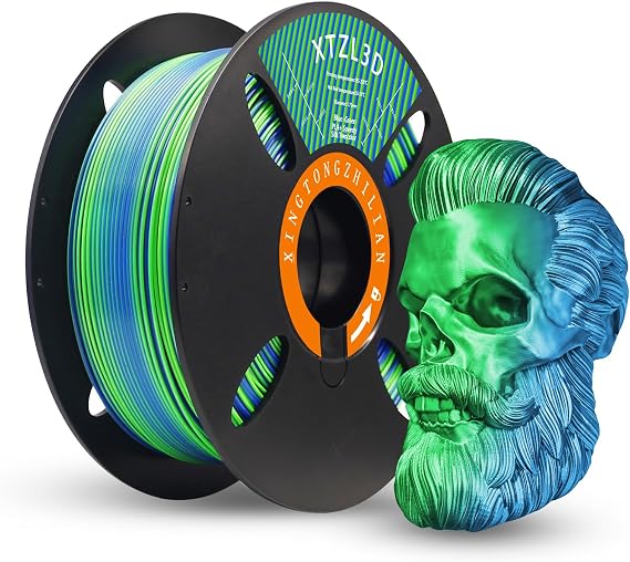 XTZL3D High-Speed PLA+ 3D Printer Filament, Dichromatic Coextrusion 1.75mm Diameter with +/- 0.02mm Precision, Reusable Spool Compatible with BambuAMS & Most FDM Printer, 2.2LB/Spool - Blue-Green