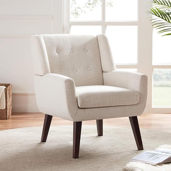 HUIMO Accent Chair for Living Room,Upholstered Button Linen Armchair Chair | Mid Century Modern Tufted Armchair with Fabric,Comfy Arm Chairs for Club Living Room Reading Bedroom,Waiting Room Beige