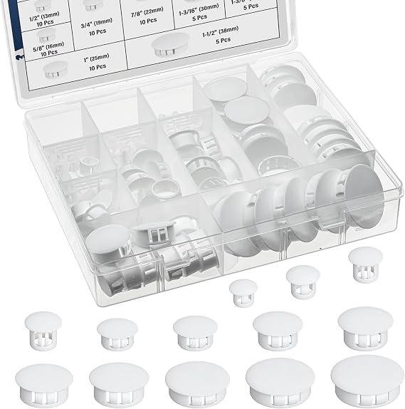 White Nylon Plastic Hole Plugs Assorted 13Values 1/4" 5/16" 3/8" 1/2" 5/8" 3/4" 7/8" 1" 1-1/8" 1-3/16" 1-1/4" 1-3/8" 1-1/2" Hole Plug Cover Kit for Furniture Cabinet Insert End Caps
