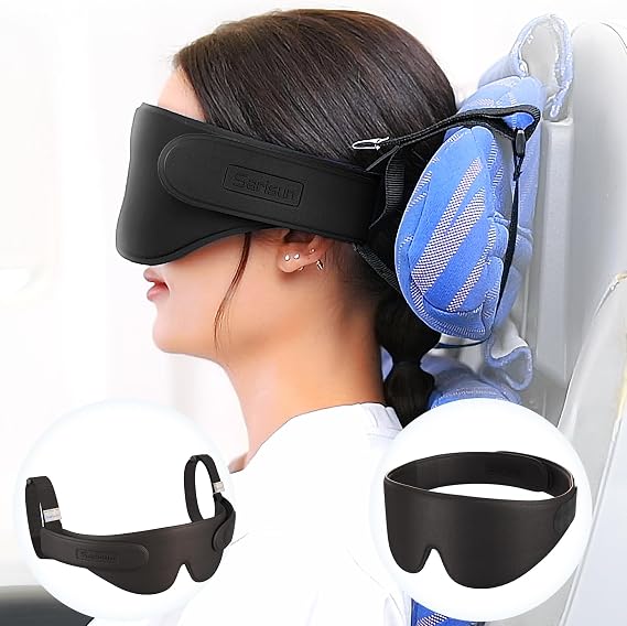 SARISUN Airplane Head Strap 3D Eye Mask for Long Flight, Stable Support