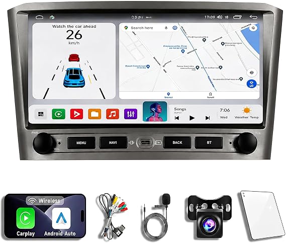 Android 14 Car Radio Stereo for Toyota Avensis T25 2002-2008, 10.26 Inch Touch Screen Dash Kit with Wireless CarPlay Android Auto GPS Navigation Bluetooth SWC WiFi 5G DSP RDS FM Camera