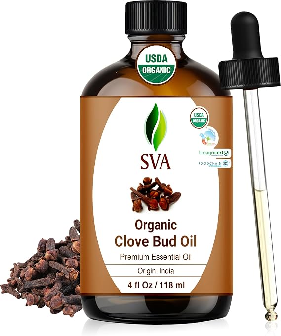 SVA Organic Clove Essential Oil with Dropper, 4 Fl Oz (118 ml)
