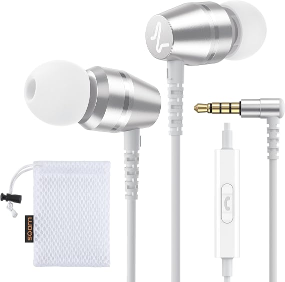 LUDOS OMNITONE Wired Earbuds in-Ear Headphones, Earphones with Microphone, 3.5 mm Jack Corded Ear Buds, Videoconference for iPhone, Samsung, Laptop, Kids, School Students - White