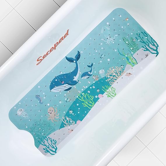Secopad Bathtub Mat Non Slip, Cute Tub Mat, 40" x 16", 2-Whales