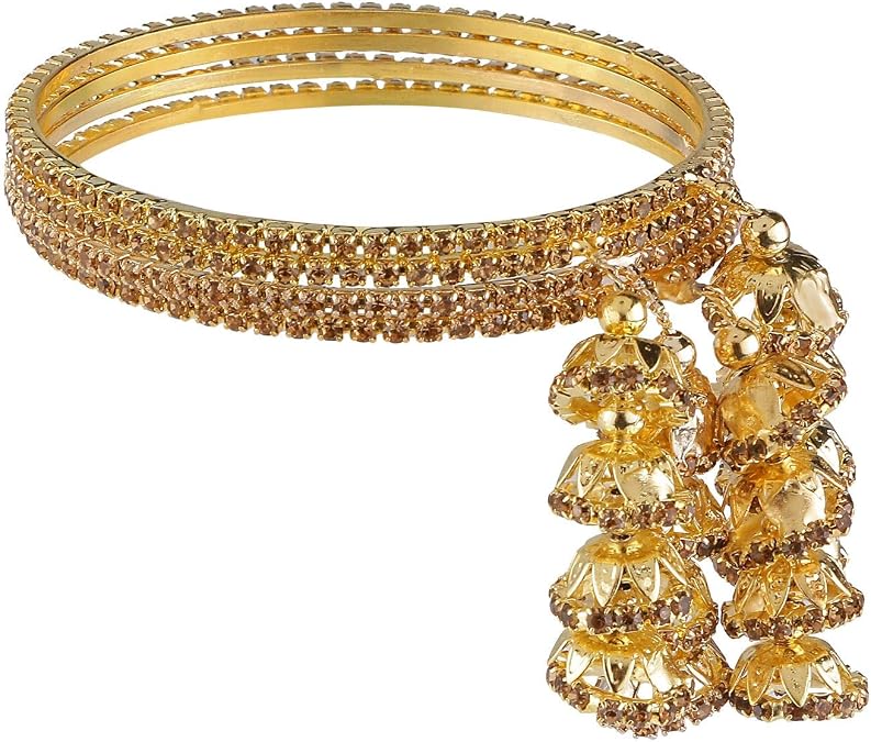 Efulgenz Multipack Indian Bridal Bangle CZ Jhumka Tassel Bracelets Set