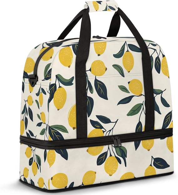 Summer Lemon Sports Gym Duffel Bag for Men Women Tropical Fruits with Shoe Compartment Weekender Overnight Bags Travel Bag Carry on Backpack for Swim Fitness Workout