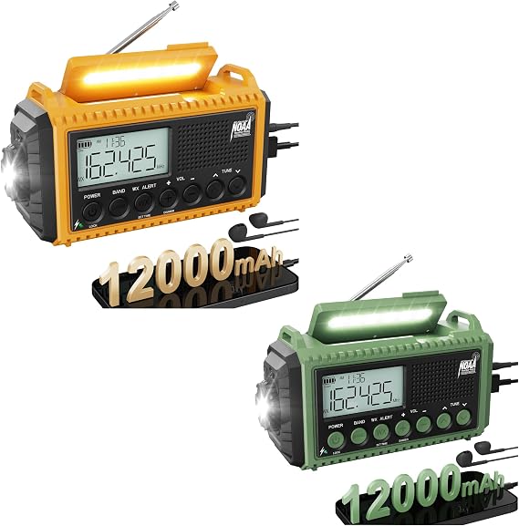 AUTO NOAA Weather Radio, 44400mWh Battery Operated Hand Crank Radio, Solar Portable AM/FM/SW Weather Alert Radio with Flashlight, Phone Charger, Headphone Jack,SOS Alarm for Survival