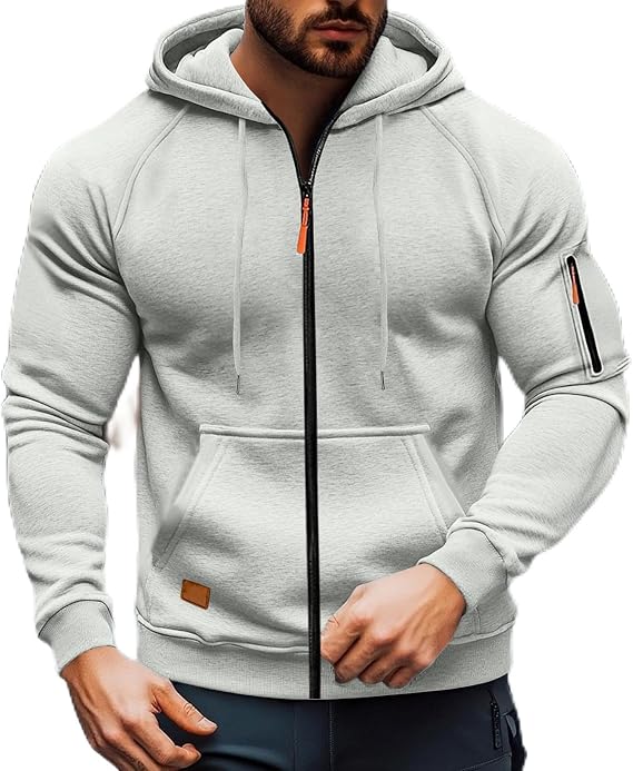 Mens Zip up Hoodie Zip up Winter Fleece Hood Jacket Casual Tactical Hoodies Long Sleeve Outdoor Sweatshirt with Pockets Gray