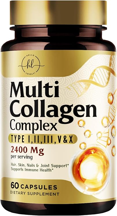 Multi Collagen Peptides for Women & Men - 2400mg per Serving - Best Hydrolyzed Collagen Complex with Type I, II, III, V, X - Hair, Skin, Nails & Joint Support Supplement - Bottled USA - 60 Capsules