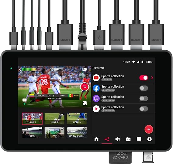 YoloBox Pro, All-in-one Portable Multi-Cam Live Streaming Switcher | 8'' LCD display, 3x HDMI inputs, 1080p60,Switcher Monitor Encoder Recorder, for Facebook, YouTube, Instagram, Tiktok, RTMPS