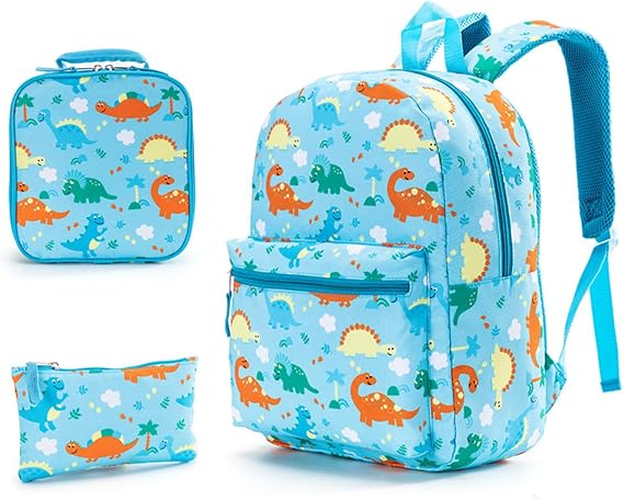 Kids Backpack Set with Lunch Tote and Pencil Case, Football Print School Backpack, Boys Girls Toddler Primary School Bags, Tear-Resistant Student Daypack - Blue- 3 Piece Set