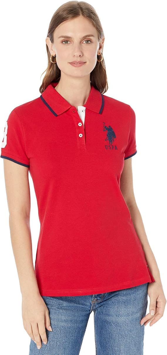 U.S. Polo Assn. Womens Triple Crown Short Sleeve Stretch Pique Polo Shirt