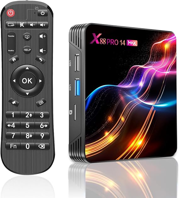 Android tv box,X14 MAX smart tv box Android 14.0 4GB RAM 64GB ROM RK3528 Quad-Core 64bit Cortex-A53 Mali 450 MP2 GPU Support 8K 3D 1080P 2.4/5.0GHz WIFI BT5.0 10/100M Ethernet DLNA USB 3.0 H.265
