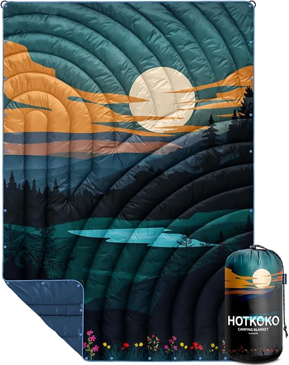 Camping Blanket,Lightweight Down Alternative Puffy Printed Camping Blanket Packable Outdoor Blanket for Camping,Traveling, Stadium, Hiking, Picnics