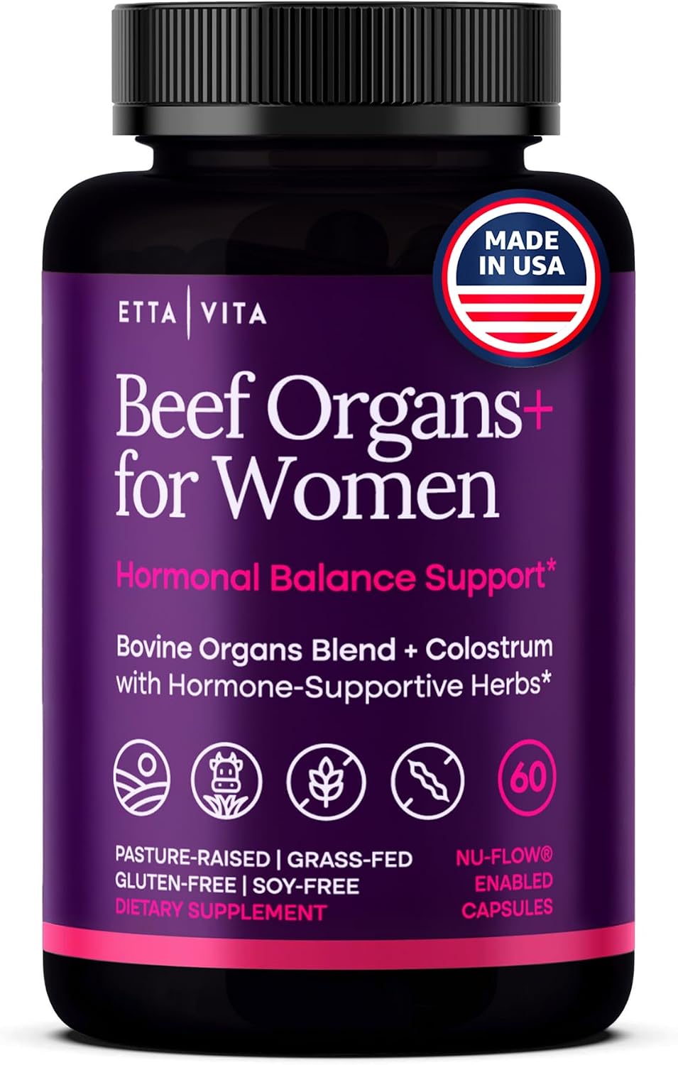 Primal Beef Organ Supplement for Women (Made in USA) Boosted w Shatavari, Maca, Ashwagandha, and Chasteberry - Grass Fed Uterus, Ovary, Liver, Kidney, Heart Bone Matrix, Gotu Kola and Queen Colostrum