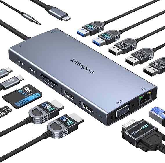 USB C Docking Station Dual Monitor 15 in 1 Laptop Docking Station for Dell