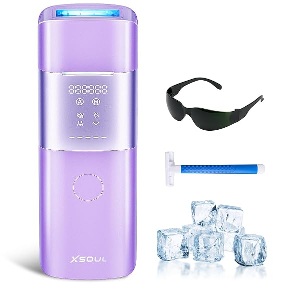 Xsoul Laser Hair Removal with Sapphire 5C Ice Cooling, Painless & Permanent IPL Laser Hair Device for Women Men, 2 Modes, 5 Levels, 999,999 Flashes, at Home Hair Remover for Bikini, Armpit & Face | IPL Hair removal Device, Painless at-home Hair Remover with for Armpits Legs Face Bikini Line