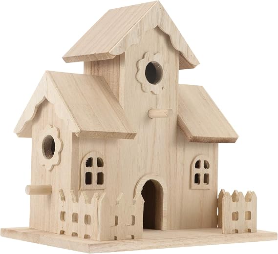 Wooden Bird House, Unfinished Cottage Hanging Birdhouse for Outside to Build or Paint, 7.8" Unpainted Sleeping Nest Mini Bird Feeder Houses to Decorate Crafts, Indoor Outdoor Use