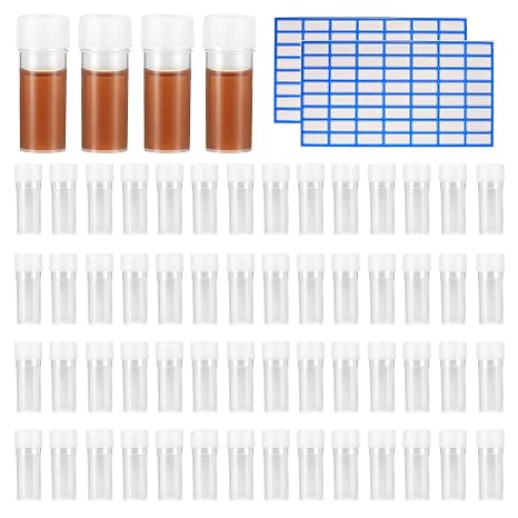 60 Pcs 5 mL Plastic Test Tubes with Lids, Translucent Vials | for sweets, DIY crafts, and lab use; includes stickers for labeling; durable, leak‑resistant.